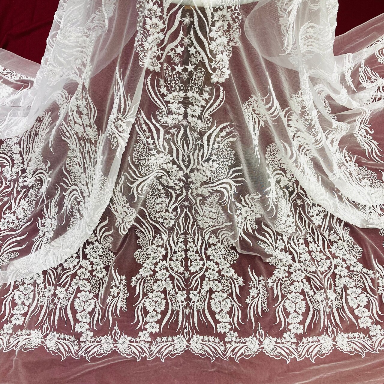1 Yard Couture Beaded Embroidered Lace 52″ Wide Luxury Polyester Net Mesh for Gowns & Dance Costumes
